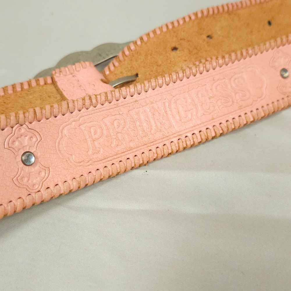Fossil Western Belt Women Medium Pink Leather Woven Tooled Rhinestone Studded - Picture 7 of 12